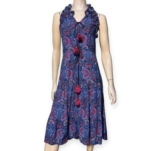 Figue Women’s Size M Purple Floral Tassel Gabriella Ruffle Trim Midi Dress